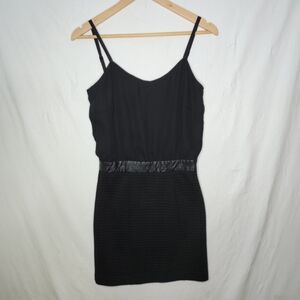 Only Black Dress Spaghetti Straps Faux Leather Waist Band Quilted Skirt Size XS